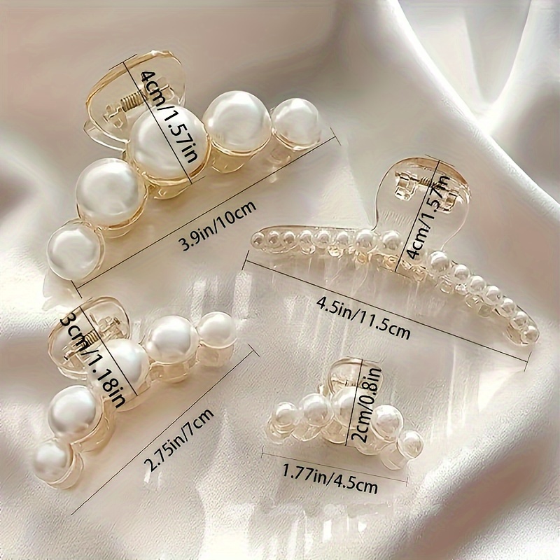 TEMU 4pcs Elegant Pearl Hair Claw Clips – Golden-tone Non-slip For Thick Hair, Creamy , French Design Accessories For Women & Girls