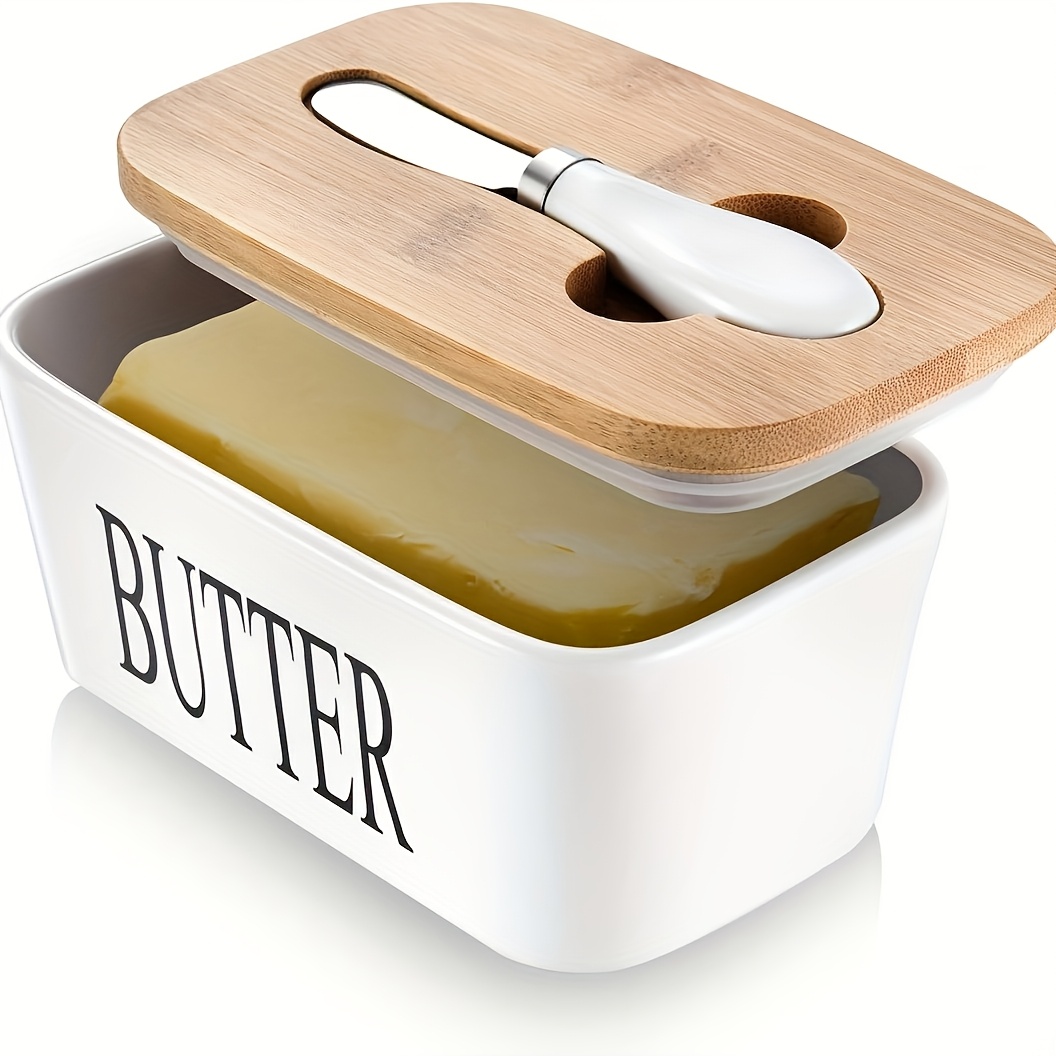 TEMU Luxury Large Butter Dish With Lid - Ceramic Countertop Keeper With Knife, High-quality Silicone Sealing, And Easy- - Gift For Butter Lovers