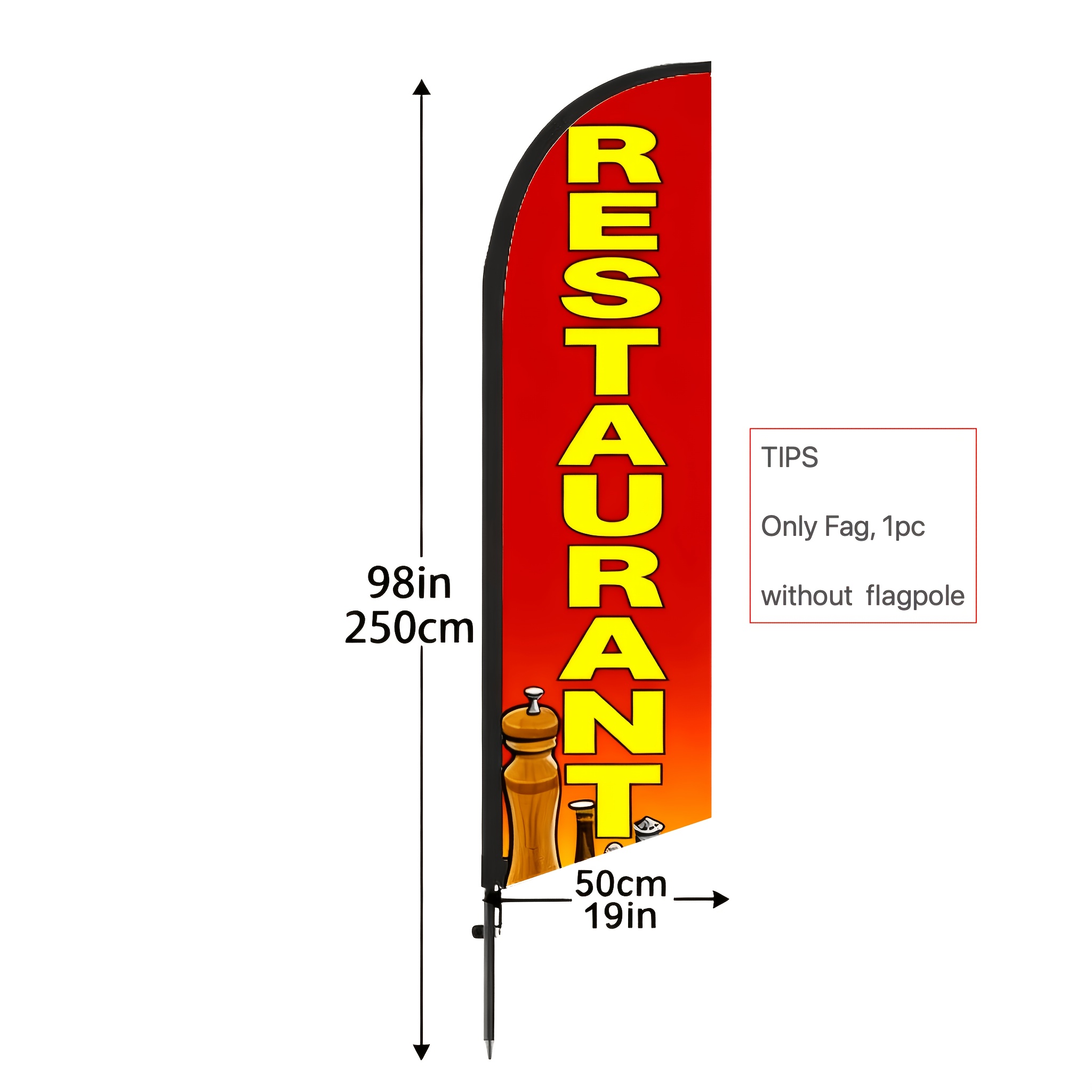 TEMU Panneau de restaurant RESTAURANT, drapeau publicitaire sur le thème de la plume pour de , 6,5 pieds de haut, mât non , matériau , convient aux