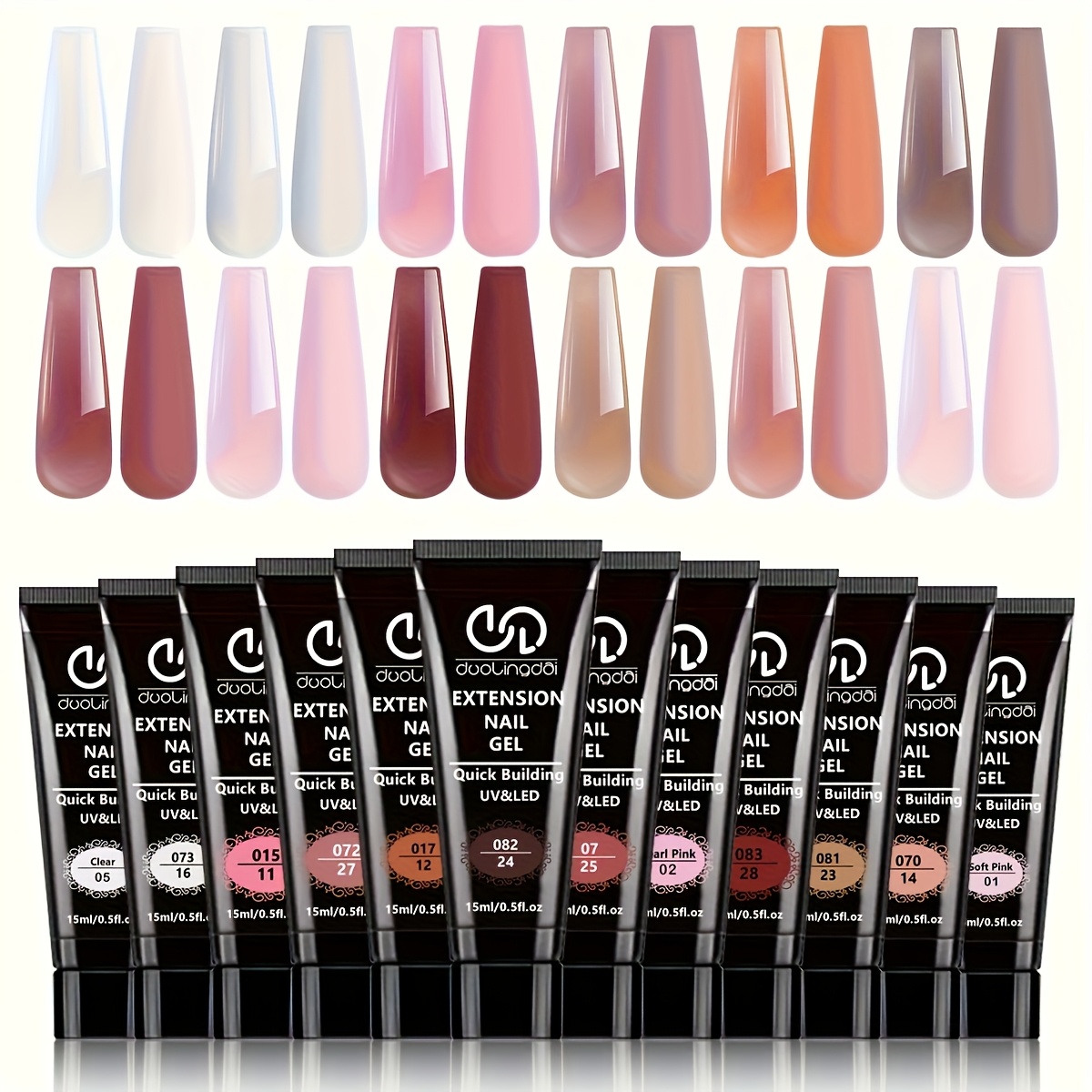 Image of Duolingdai 12 Colors Poly Nail Extension Gel Kit, Quick Building Led Nail Gel, Ethereal Sheer Aesthetic Shades, Milky Clear, Misty Nude, Blush Pink, Honey Citrus, Smoky , Burgundy Dusk Tone