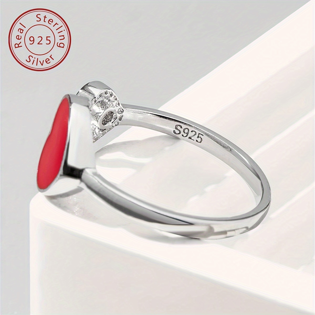 925 Silver Heart Opening Ring with Zirconia for Couples