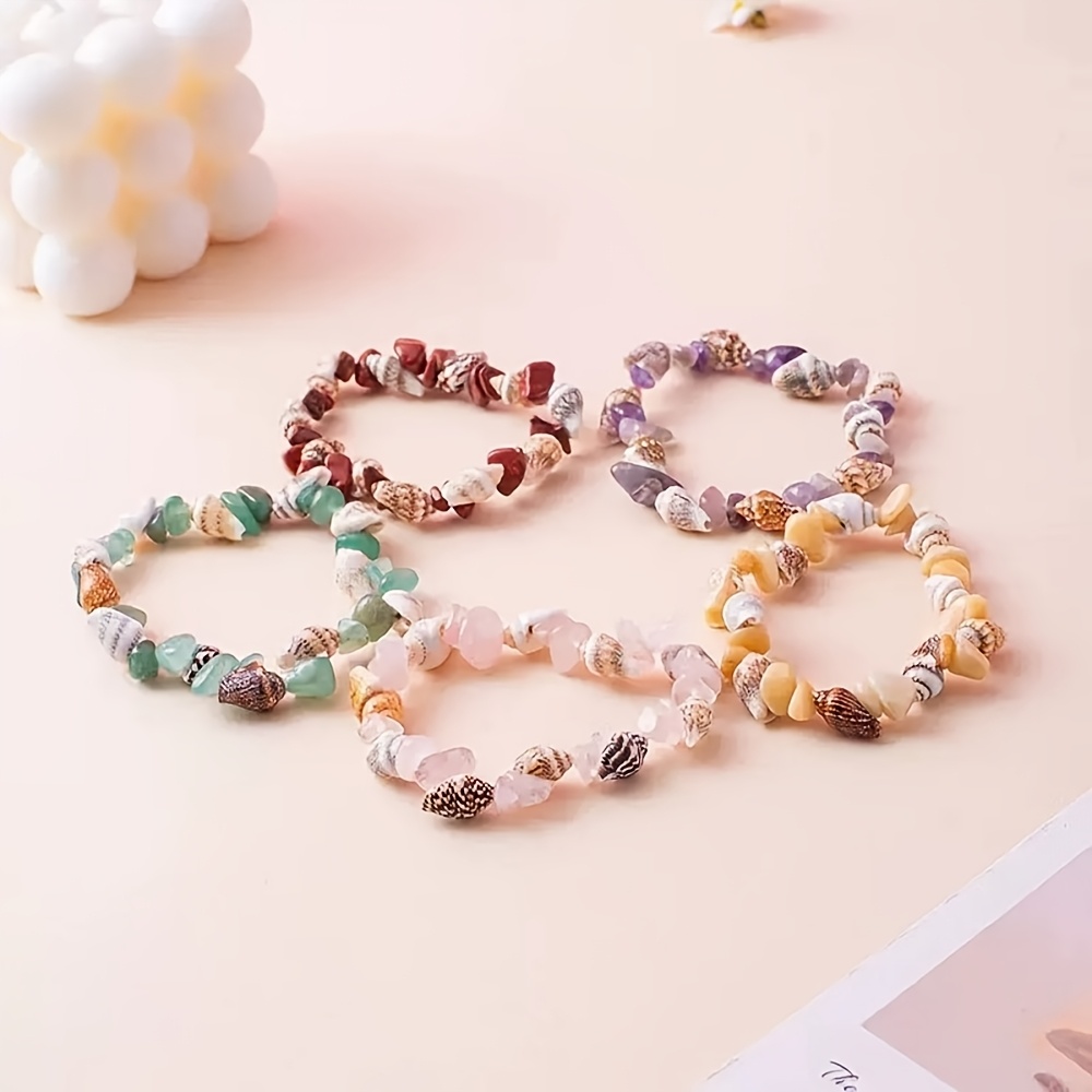 Natural Crystal Crushed Stone Elastic Bracelet, Beach Style Gift