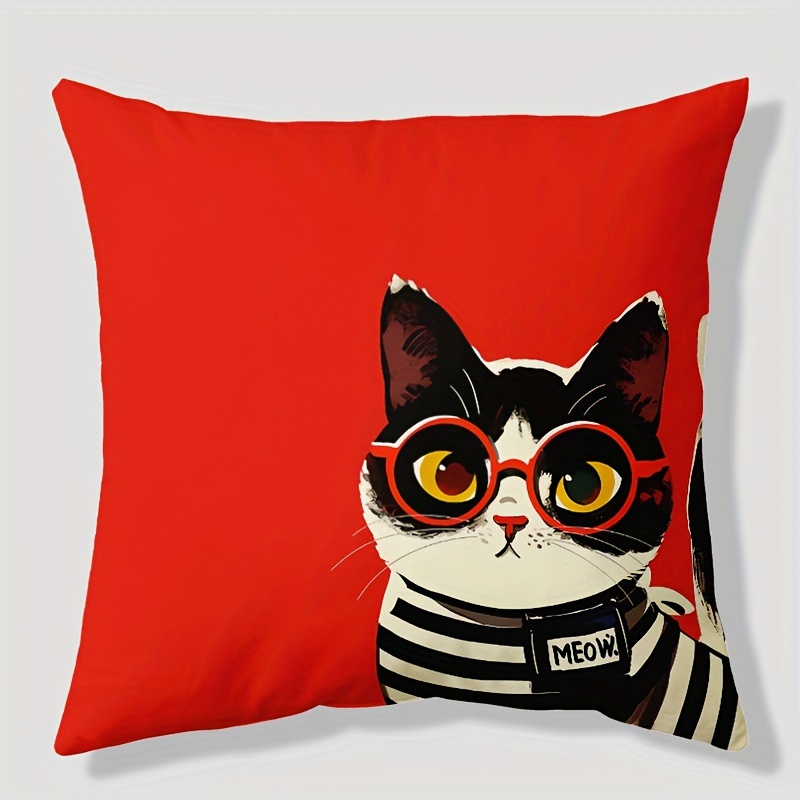 

Contemporary Cat-themed Throw Pillow Cover, 17.7x17.7 Inch, Machine Washable, Decorative Single-sided Print Polyester With Zipper For Sofa, Living Room, Bedroom - No Insert Included (pack Of 1)