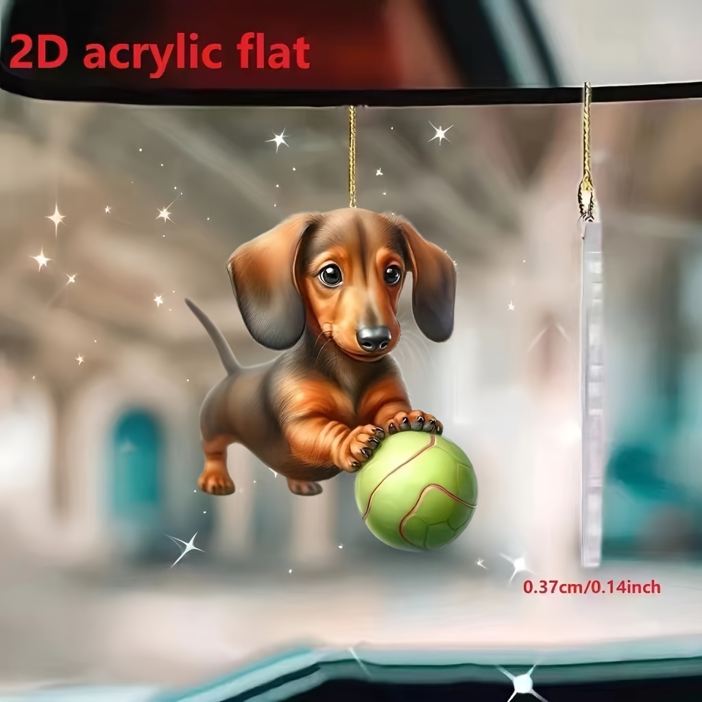 

Festive 2d Acrylic Flat Dachshund With Ball Ornament - Car Interior Decoration