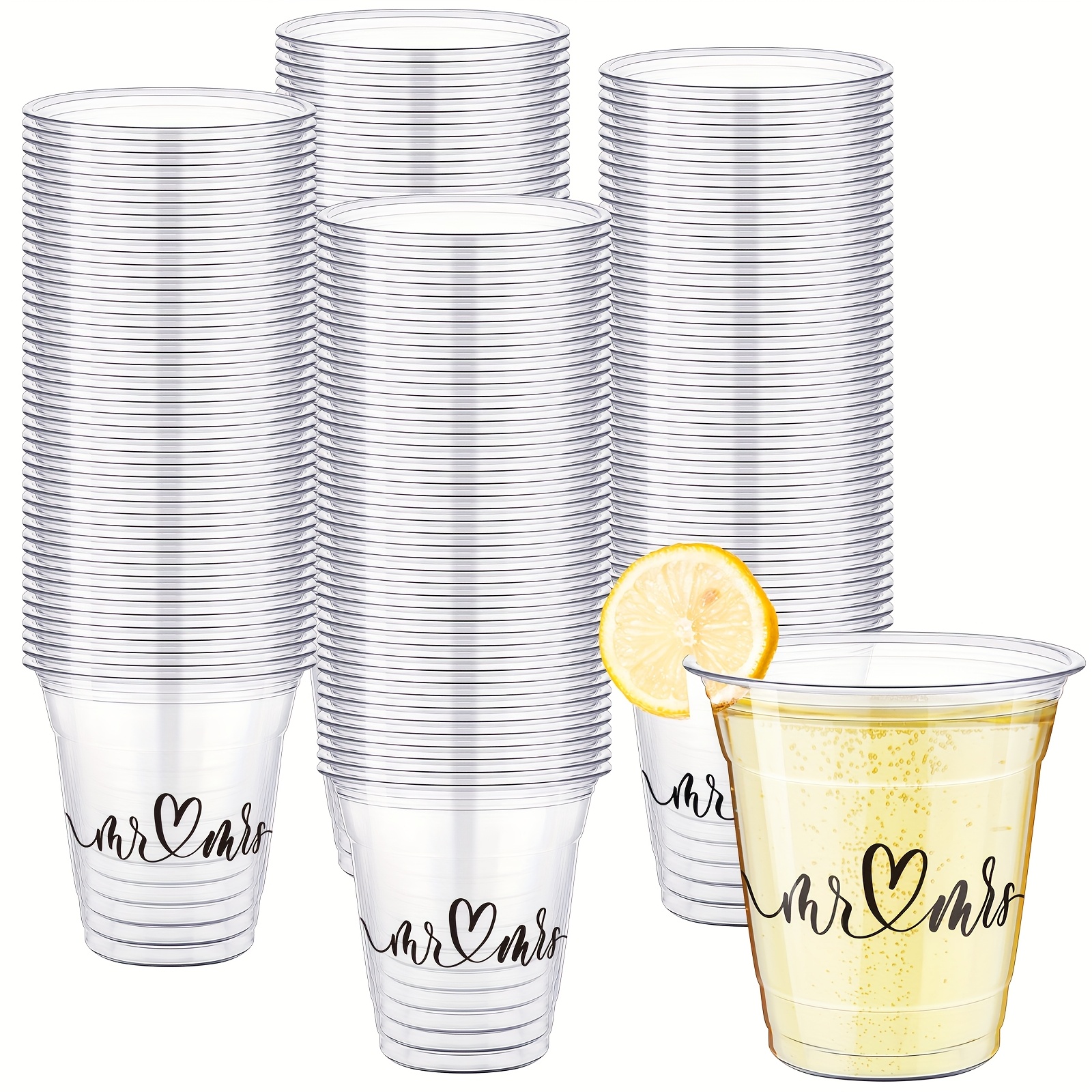 TEMU 100-pack Disposable Wedding Plastic Cups, 10oz Clear Plastic Cups For Wedding Reception, Bridal Shower, Anniversary, Birthday Party Supplies