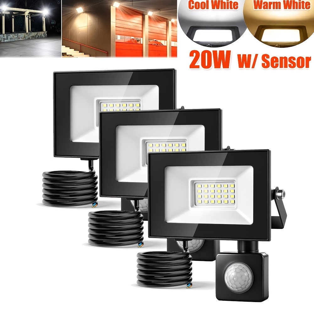 Image of 3pcs 20w Led Floodlight Outdoor Motion Sensor, 12.3x7.5x2.7cm Led Sensor Security Light, Led Flood Light, Cool White/warm White, Adjustable 180° Bracket, For Garden, Garage, Yard, Backyard, Workshop