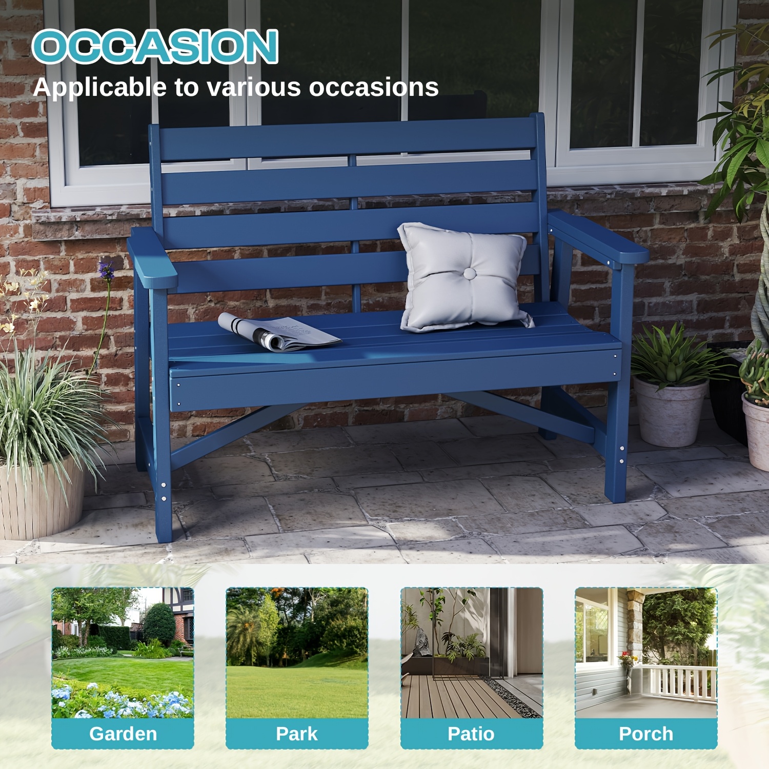51.5' Outdoor Bench Heavy Duty HDPE Garden Bench for Patio, Park, Porch & Backyard Comfortable 2-Person Seating Rust-Free & All Weather Resistant
