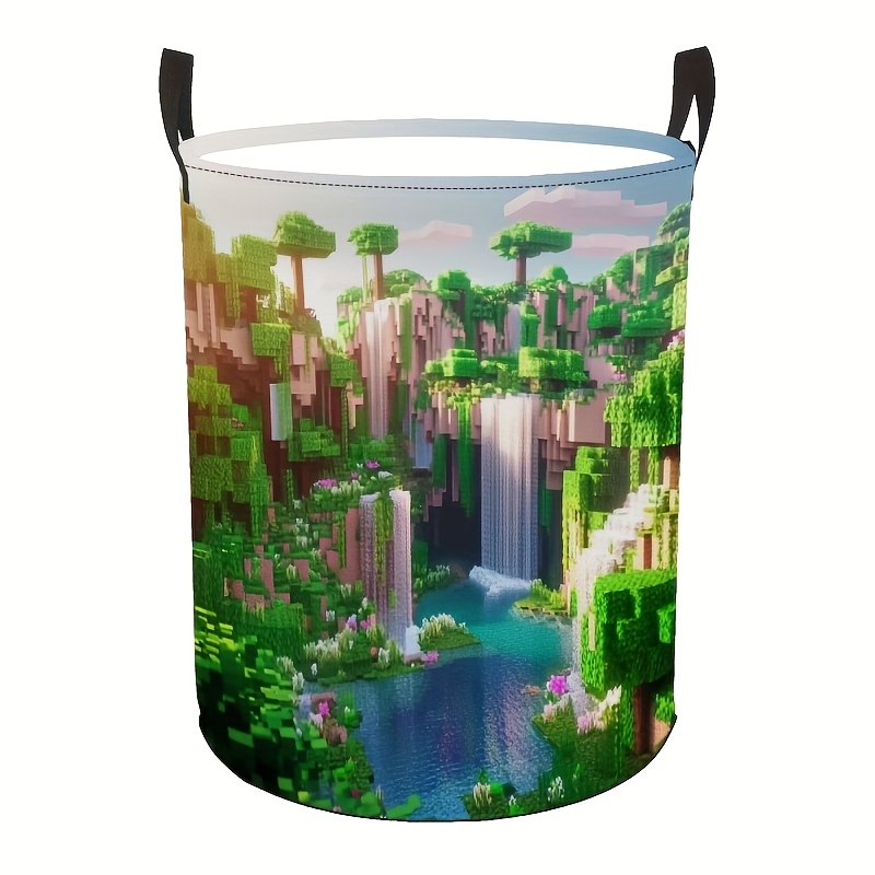 TEMU Panier à linge 1 pièce style pixel art - Panier pliable avec poignée robuste, organisateur de rangement rond et moderne adapté , , , , panier