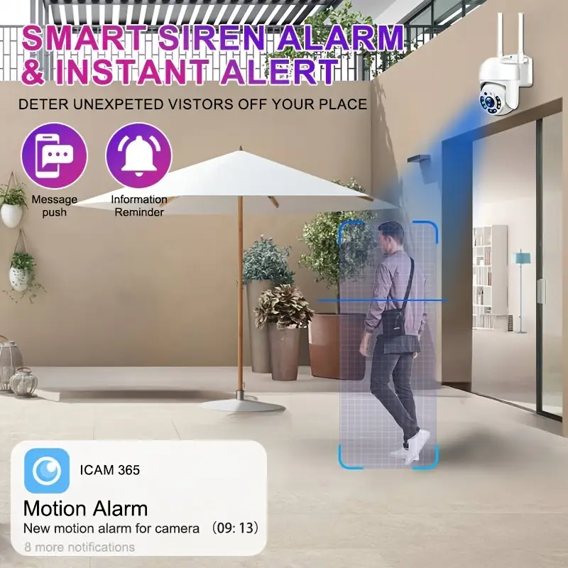 1 шт. умная охранная камера SmartGuard 2МП WiFi, HD видеонаблюдение на улице 1920x1080P, обнаружение человека с помощью ИИ, панорамирование, наклон, зум, двусторонний звук, обзор 360°, интеллектуальный мониторинг дома, питание от USB, круглый корпус из ABS, совместима с планшетами детали 1