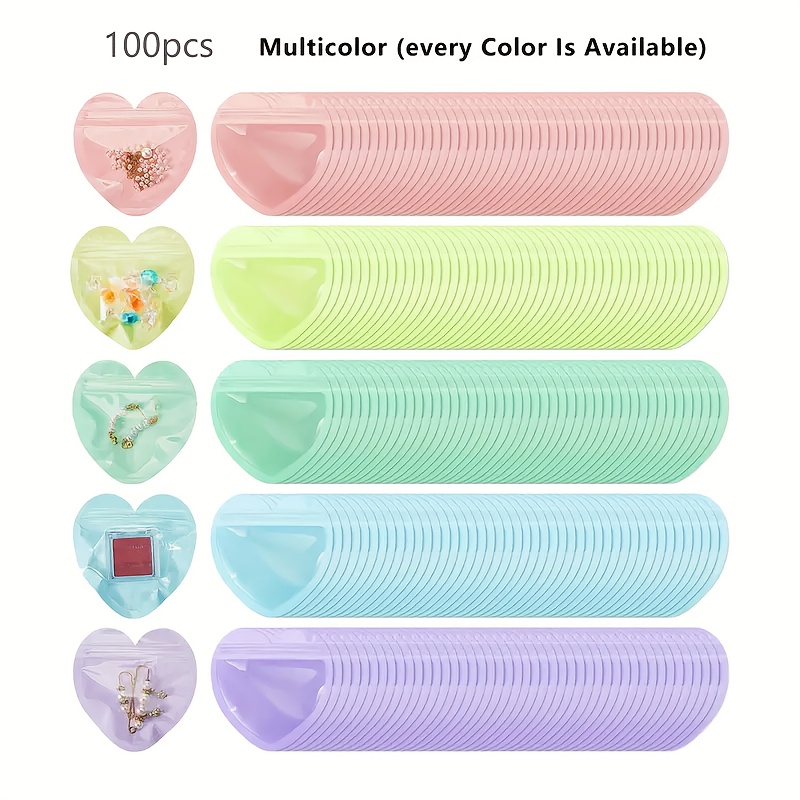 /100pcs Clear Reusable Love-shaped Jewelry Bags - Ideal For Weddings, Birthdays, Halloween, Valentine's, Christmas & All Festival Party Gift Packaging