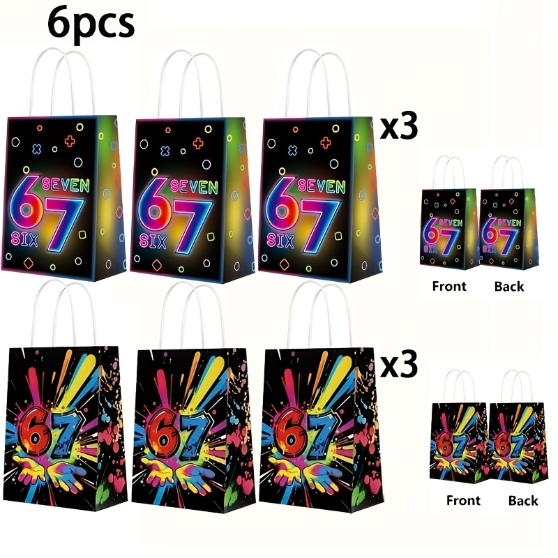 E-shop (Graffiti-Druck 67) Thematische Papier-Einkaufstaschen, 6 Stück bunte Party-Geschenktüten, für Valentinstag, Neujahr, Vatertag, Muttertag,