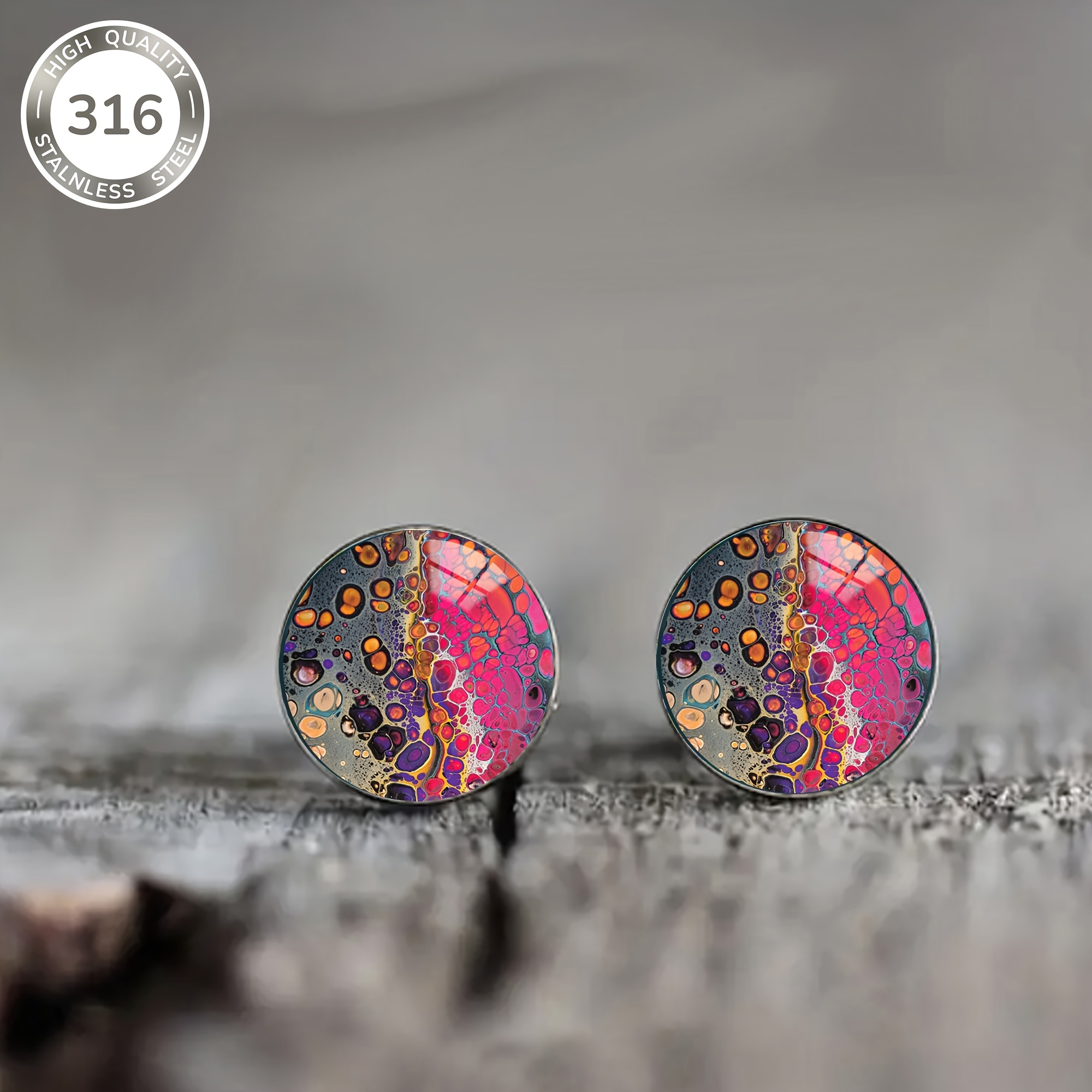 1 Pair Of Unique Artistic Cell Pattern Steel Ear Studs, Elegant And Earrings For Men And Women, Suitable For Daily Wear, Vacation, Parties, And As A Valentine's Day Gift