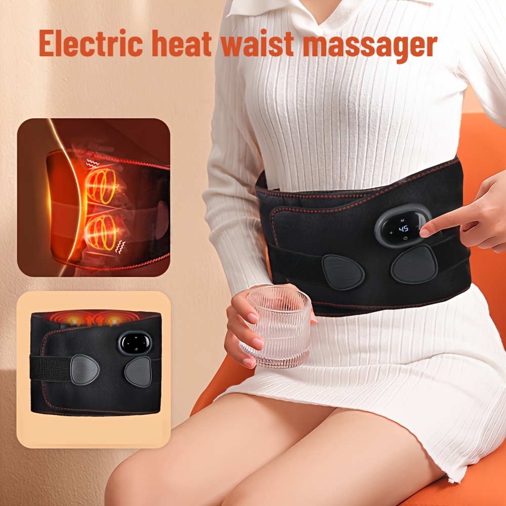 

1pc Sleek Black Electric Waist Massager With Heat - Portable Lumbar Support Belt, Multi-level Adjustable Temperature Settings, Usb/battery Powered (2000mah), For