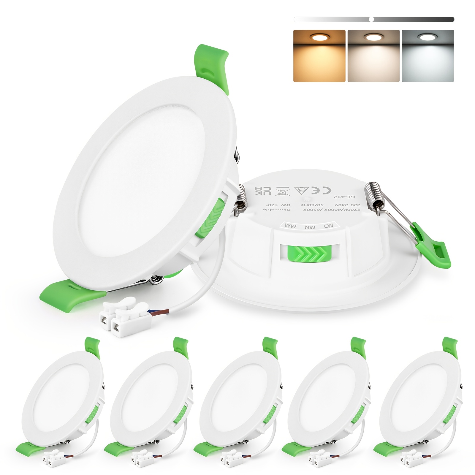 Uring Led Recessed Spotlight 230v 8w Dimmable 75mm, Recessed Lights For Bathroom Kitchen, 3000k/4000k/6500k Recessed Spotlights