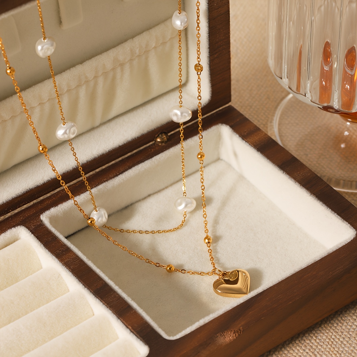 Women's 18K Gold-Plated Love Heart Double-Layer Necklace