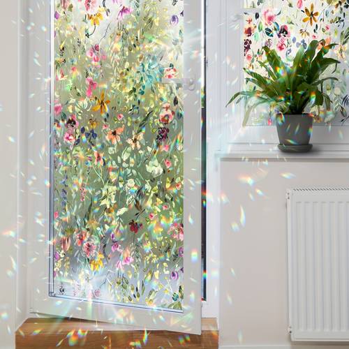rainbow sun catcher floral window film a double sided sticker for decorating glass doors and windows with colorful static cling vibrant spring flowers