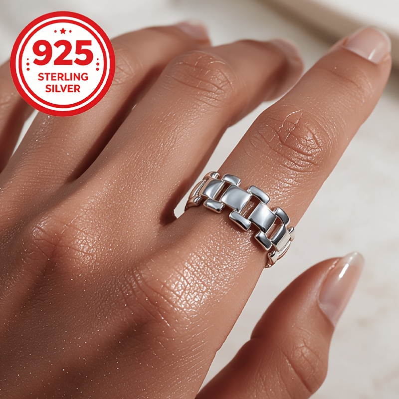 Women's 925 Silver Adjustable Open Link Chain Ring