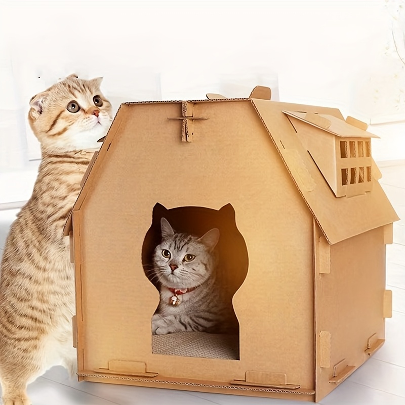 diy foldable cardboard cat house easy assembly interactive Temu