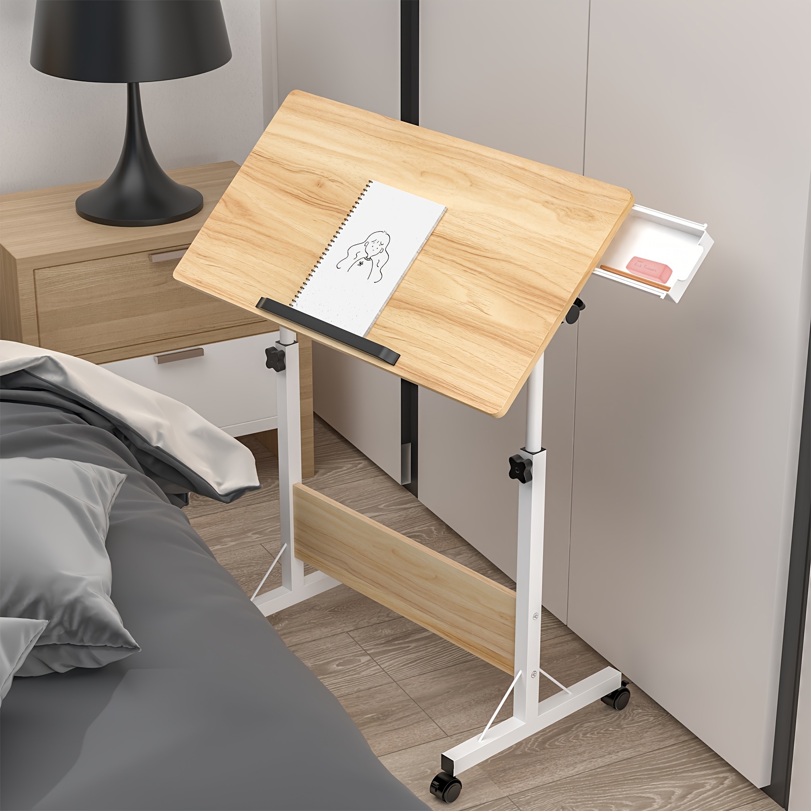 1x Mobile Small Standing Desk | Adjustable Height Computer Workstation, 90° Tiltable Mobile Rising Desk, Whole Piece Rolling Sit Stand Table, Suitable For Home Office/study, Size 80x40x64-89cm