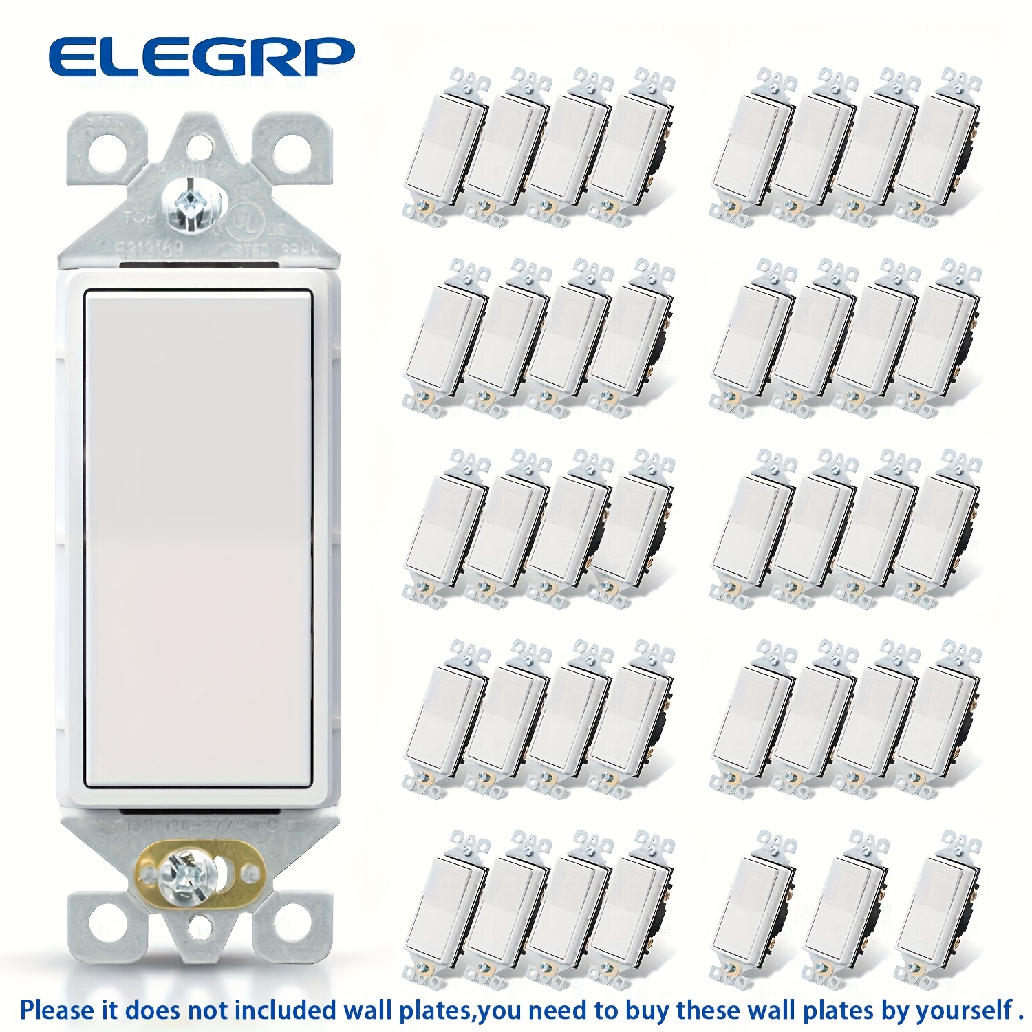   10/40-Pack Matte White Single Pole Decorator Light Switch, 15 Amp, 120/277V, Decorative Paddle Rocker Switch Replacement,   Wall Switch, Self-Grounding, Residential/Commercial Grade