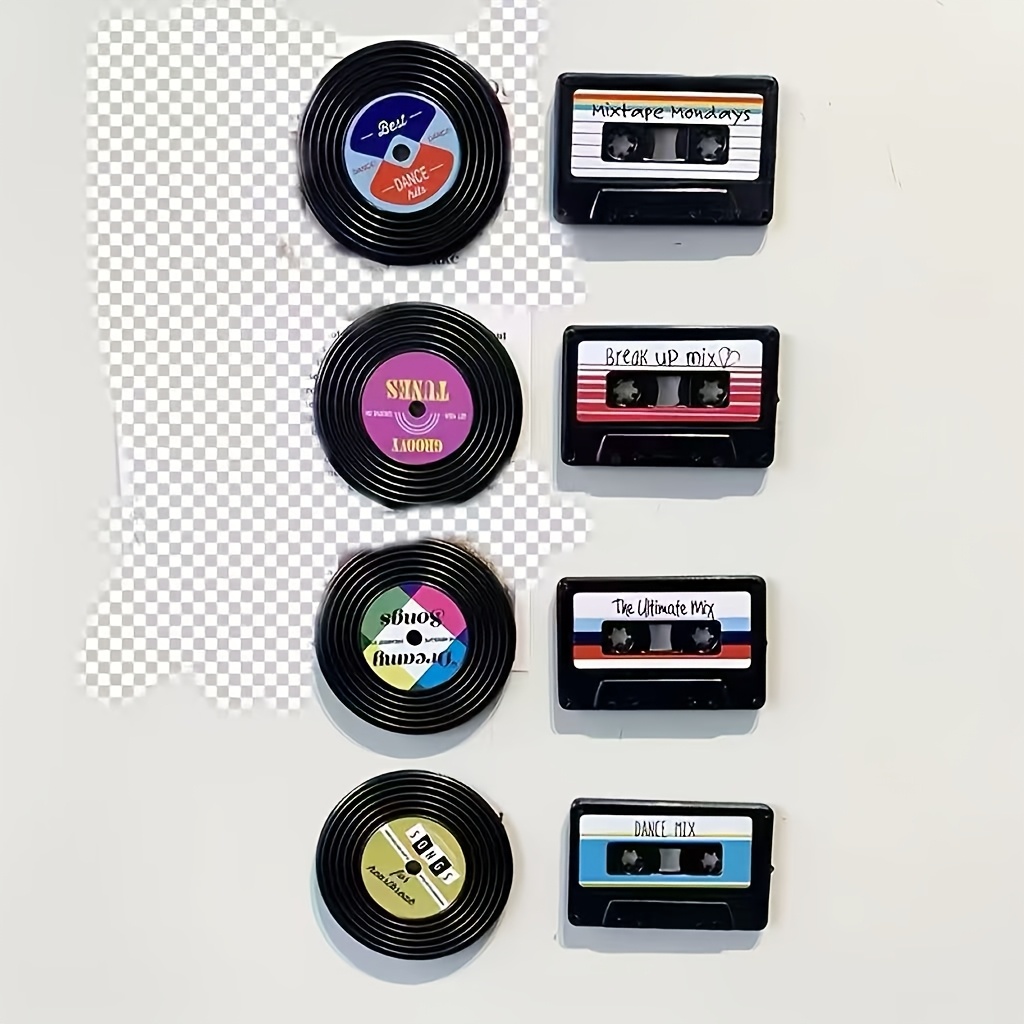 Image of 4/8pcs Retro Cassette Tape Magnet Set - Vintage Record Fridge Magnets, Perfect Gift For Lovers