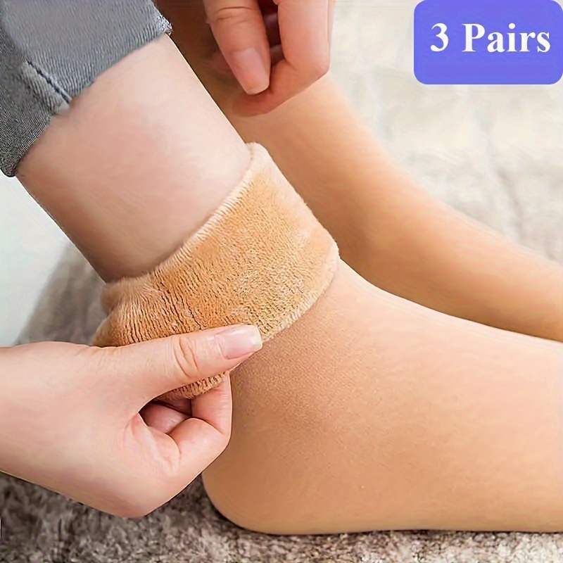Image of 3 Pairs Of Ultra-warm Unisex Thermal Socks - Soft, Breathable, And Stretchy Mid-calf Boot Socks For Cold Weather - Fleece Lined, Solid Color, Hand Wash Recommended For Long-lasting