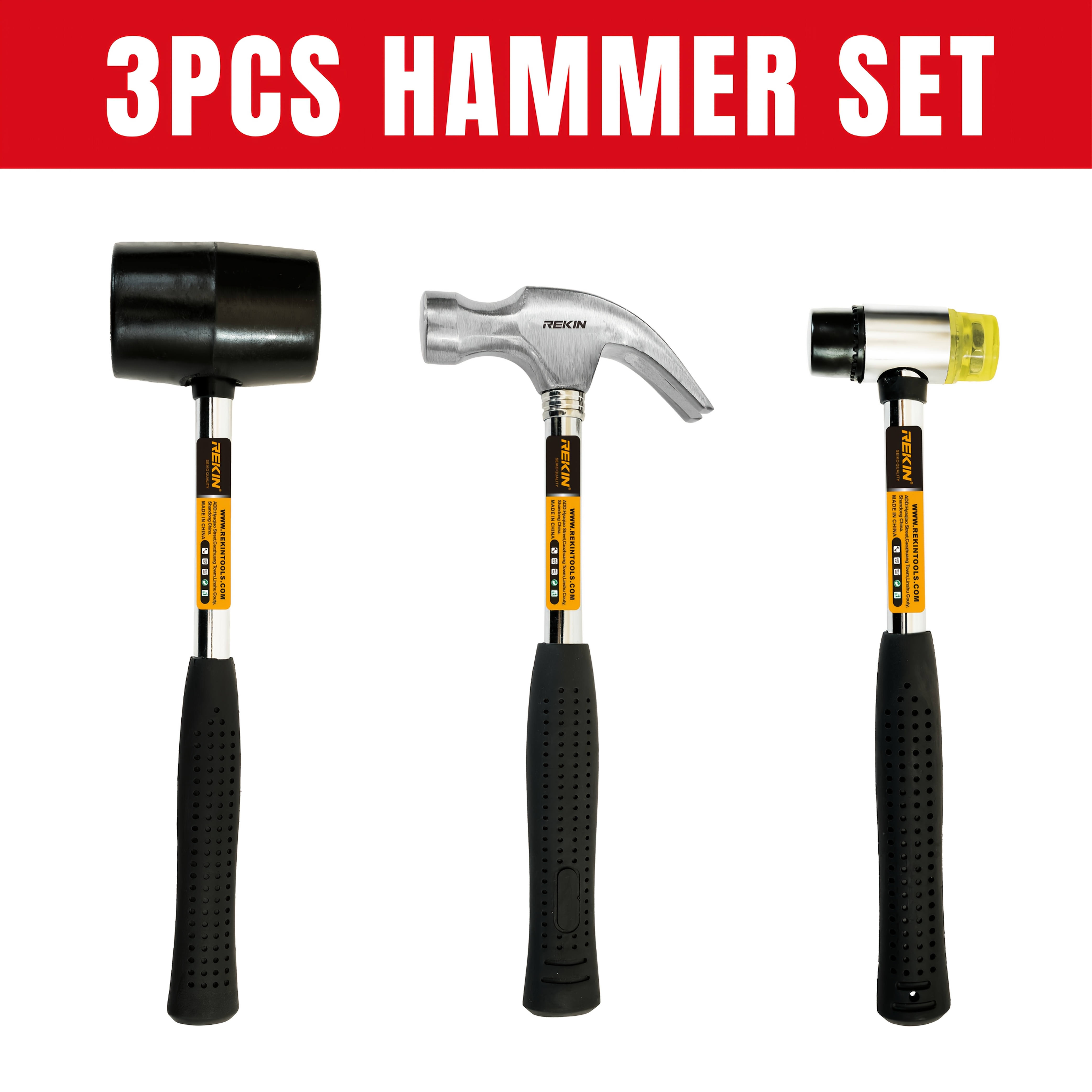 Image of Set Of 1/2/3 : 8-ounce Claw Hammer, 8-ounce Rubber Mallet, And 25mm Installation Hammer. Ideal For Home Repairs, Assembly, Diy Projects, Woodworking, And More.
