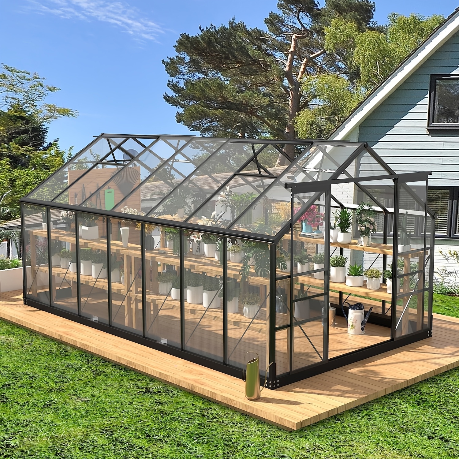 item picture greenhouses for outdoors 8x14ft 8x16ft 8x20ft polycarbonate greenhouses with adjustable roof vent aluminum frame green houses for garden with sliding doors