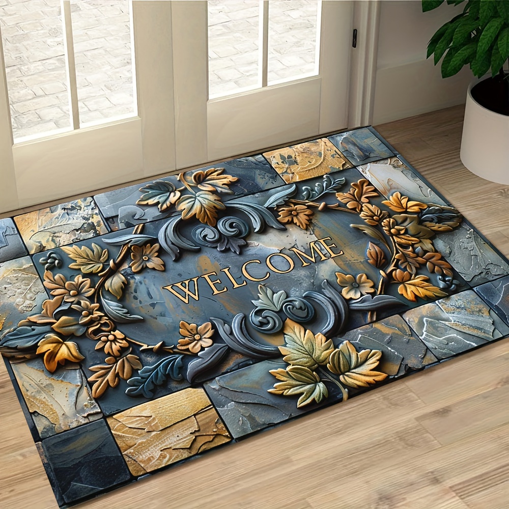 

Luxurious & Botanical Embossed - Non-slip, Waterproof, Machine Washable Polyester Rug For Home & Outdoor Decor - Ideal For Entryway, Living Room, Bathroom