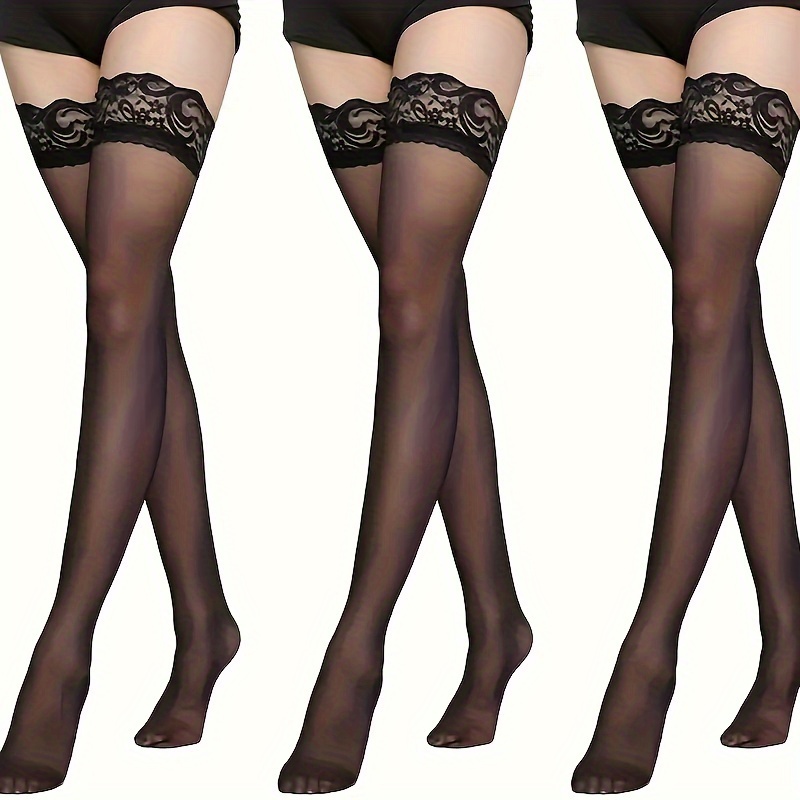 

[customer ] Elegant 3pcs Lace Trim Thigh High Socks For Women - Ultra-thin, Stretchy Over-the-knee Stockings, Nylon & Elastane