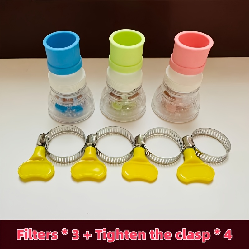 TEMU Système de filtration d'eau pour robinet 7 pièces/set (3 filtres + 4 attaches) - Élimination du chlore et des odeurs à haut débit, installation