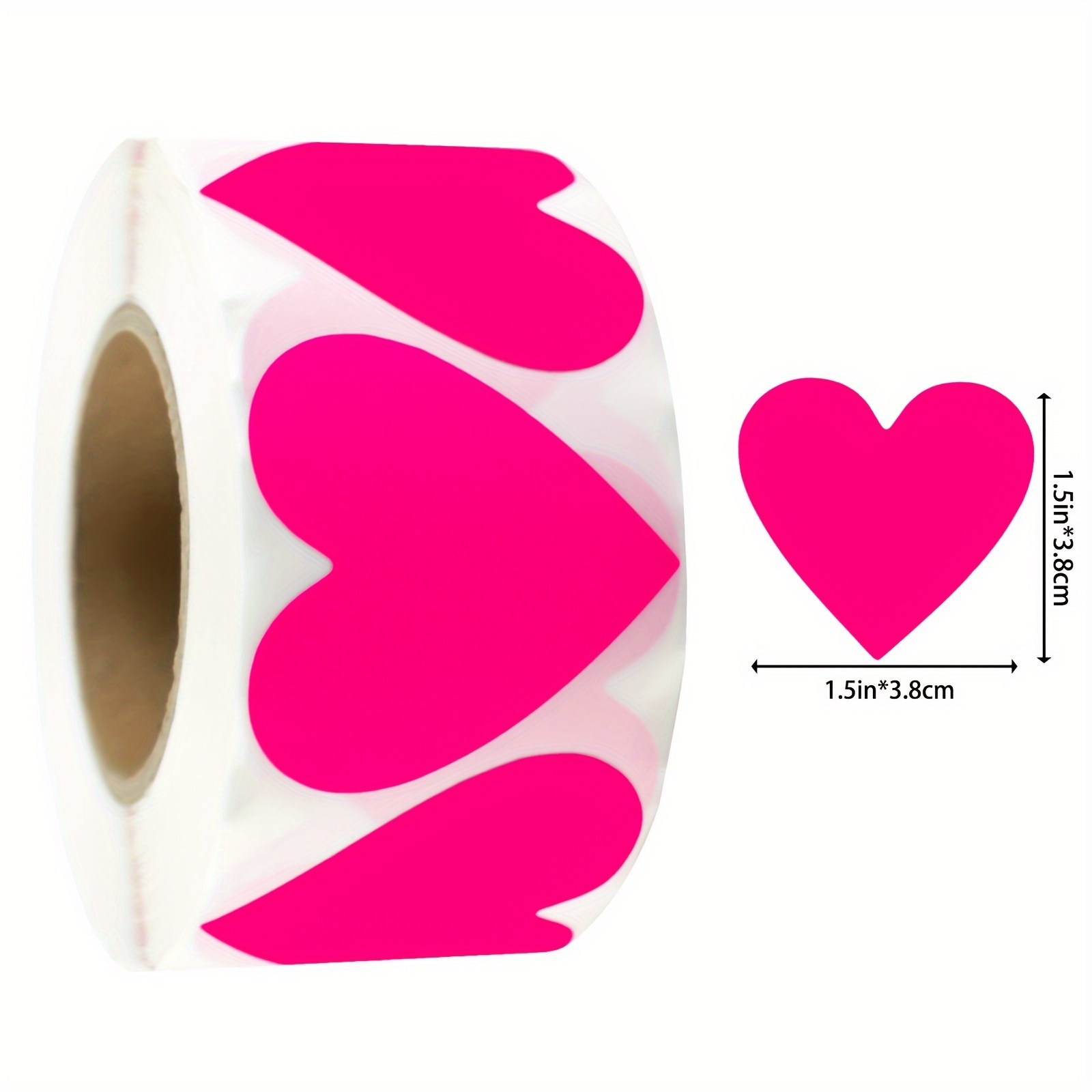 Image of 500pcs 3.8cm/1.5inch Fluorescent Rose Red Heart Stickers, Fluorescent Adhesive Heart-shaped Sticker Labels, Wedding Gift Envelope Decoration Sealing Stickers