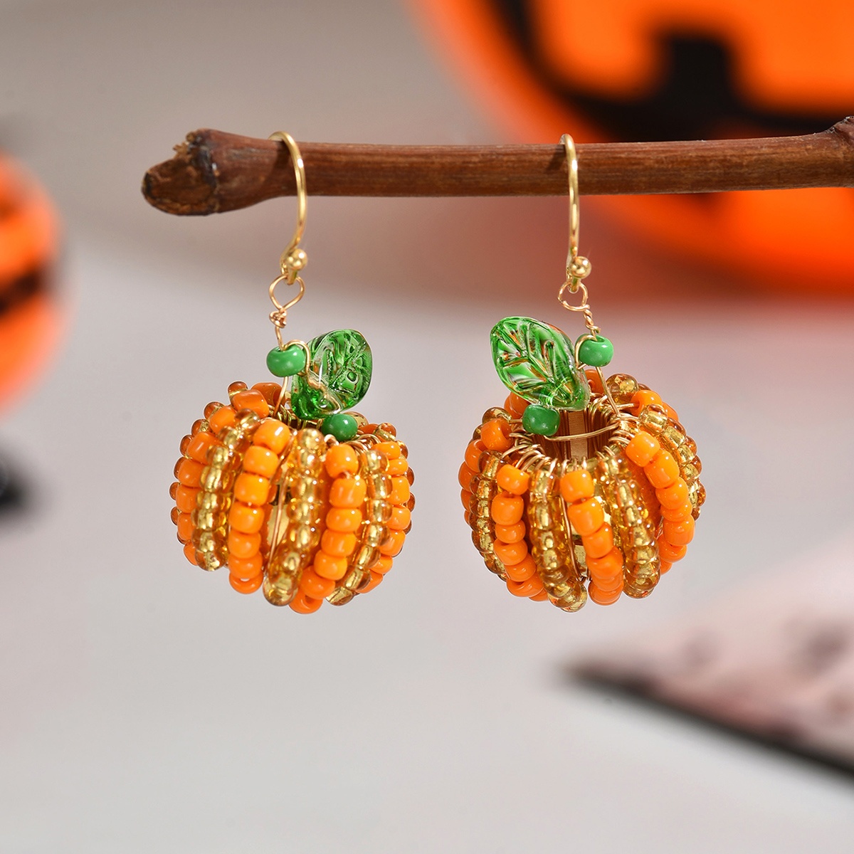 Image of 1 Pair Bohemian Vintage Gothic Style Handcrafted Beaded Tassel Earrings, Halloween Series Temperament Elegant Cute Exquisite Small Niche Fashion Versatile Pumpkin Pendant Earrings