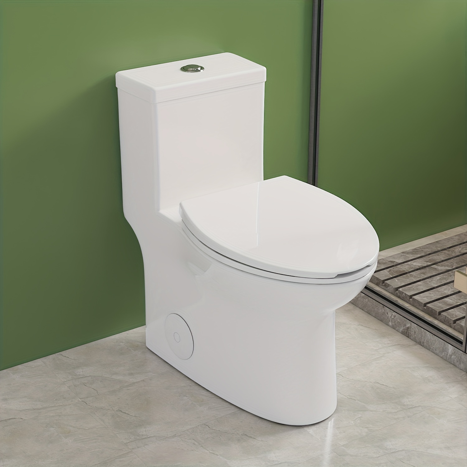 

Luxurious Dual-flush Toilet In White, With One-piece Design For And Seamless In The Bathroom.