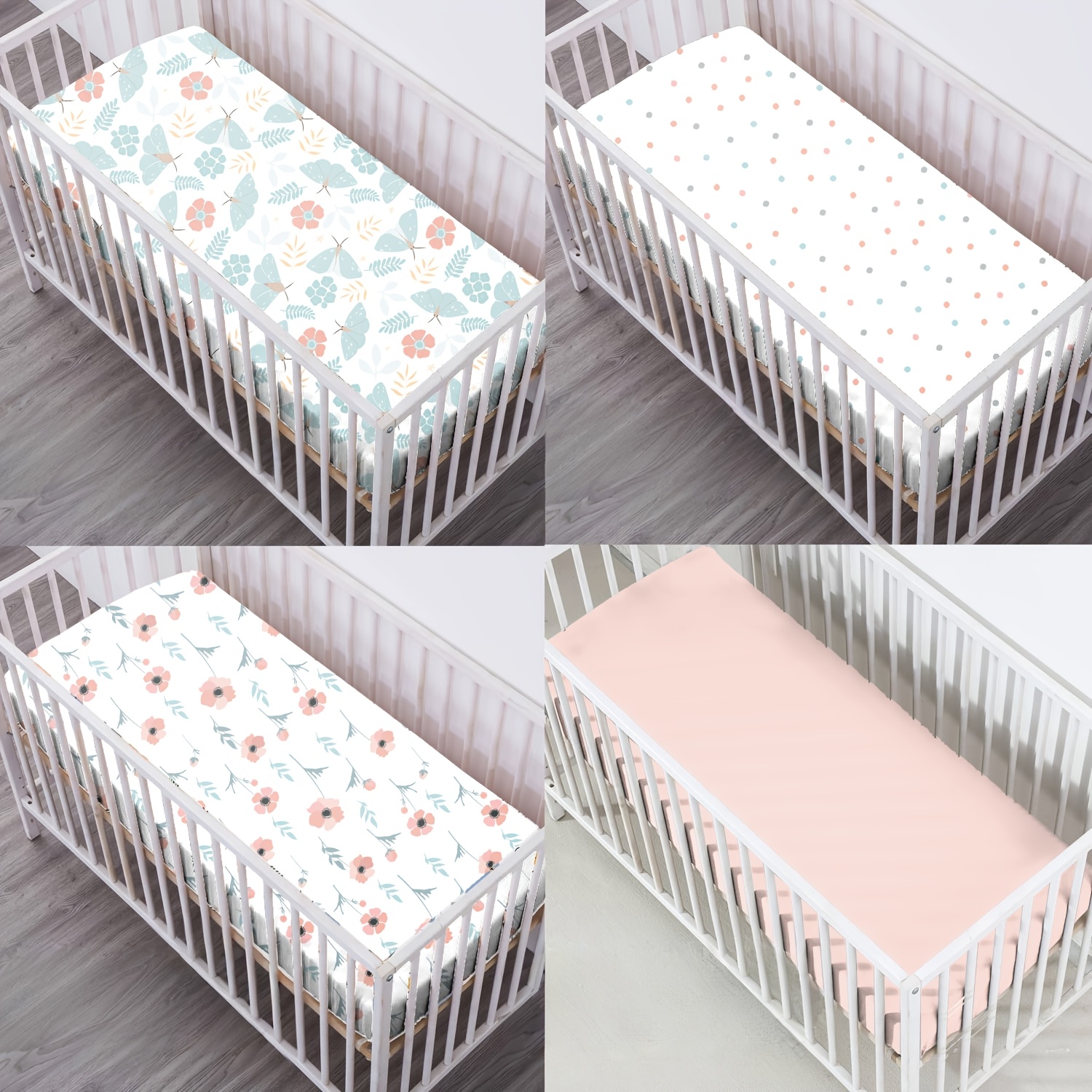 4pcs Baby Crib Bed Sheet Set, Soft & Skin-Friendly