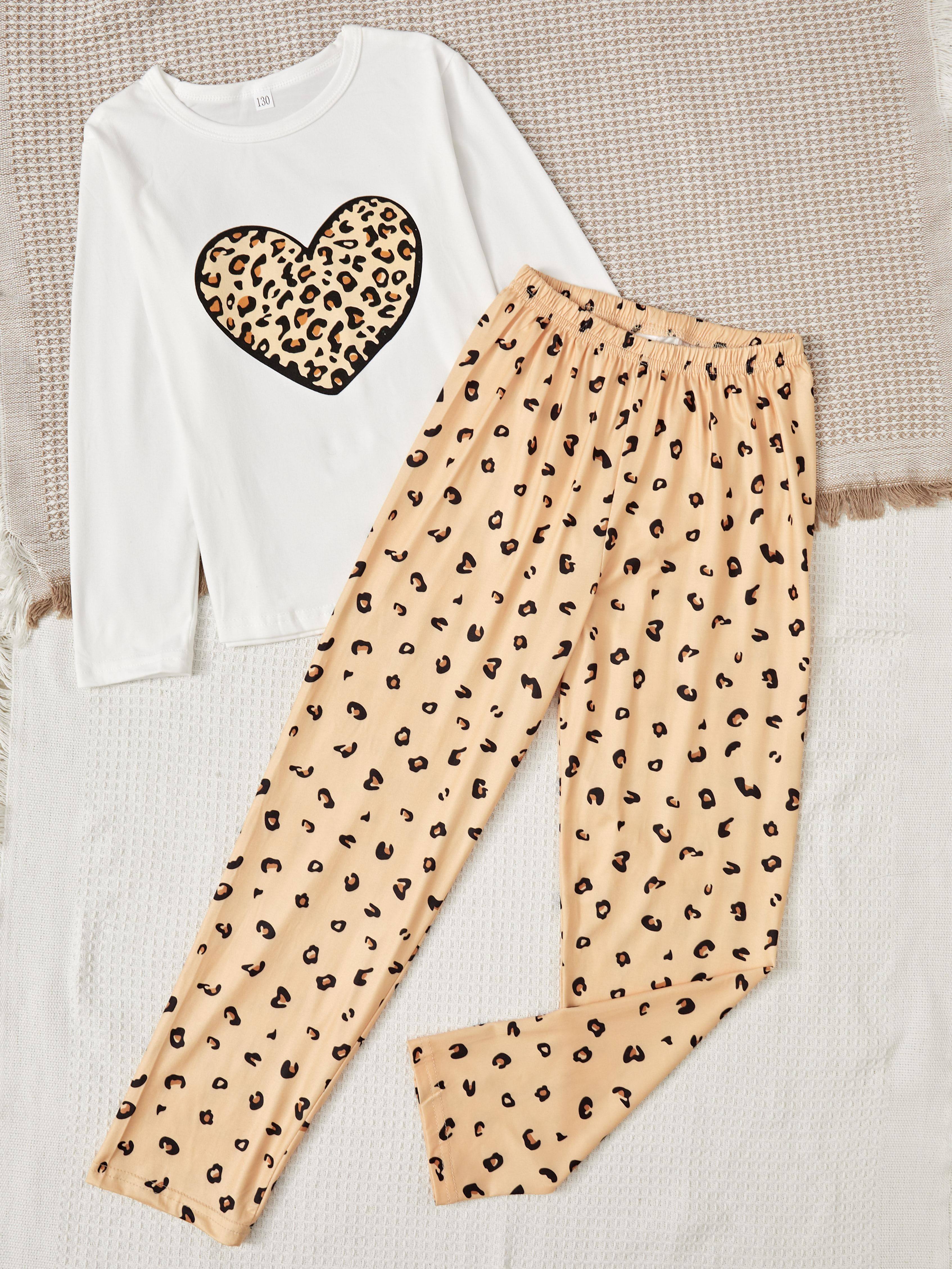 Girls Pajamas Set Leopard Love Print Pattern Print Long