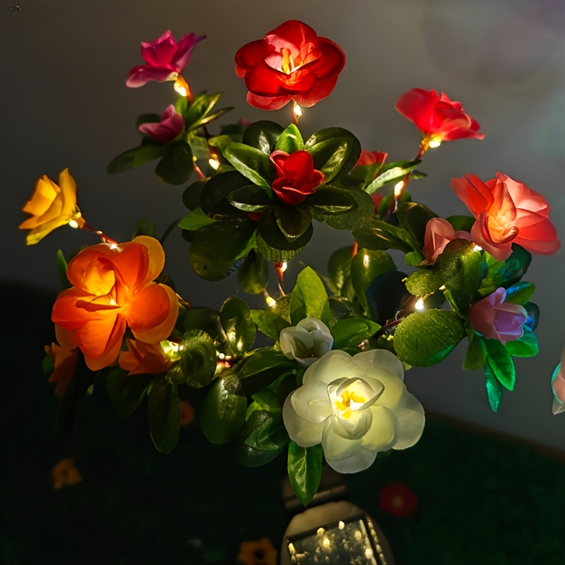TEMU 1pc Solar Outdoor Lights Garden Decor - Upgraded Solar Garden Lights With 21 Simulation Azalea Lights With 42 Leds, Ip65, 600mah, Solar