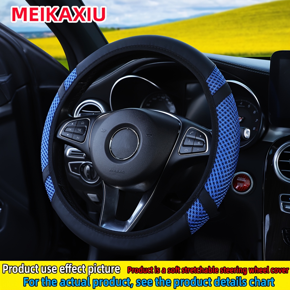 E-shop 1 Stück Atmungsaktives Mesh-Eisfaser-PU-Leder Lenkradbezug, Passend für 14,5–15 Zoll Autos – Neues Innenaccessoire