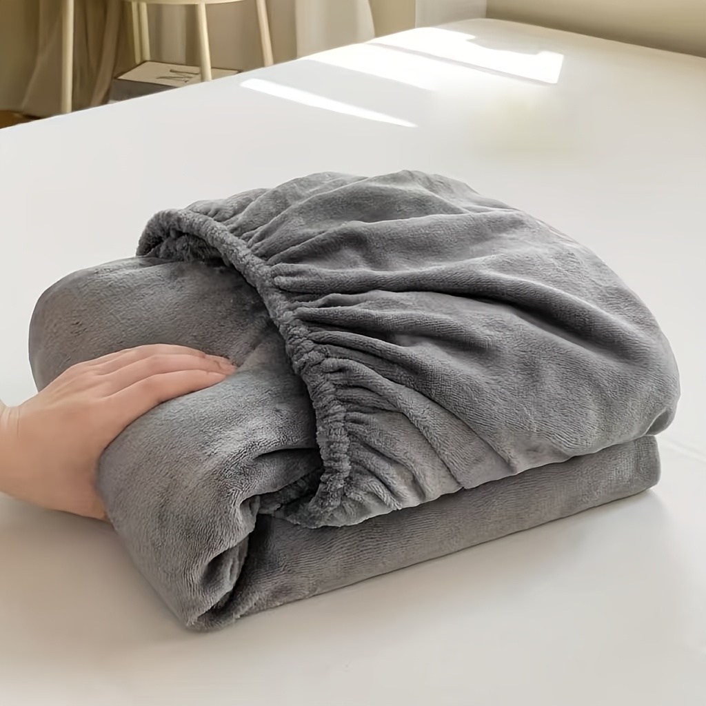 TEMU 1pc Thick Winter Fitted Bed Sheet & Mattress Protector - Cozy Coral Fleece Bed Cover Suitable For Cold Weather, Fits Single/double/king/queen