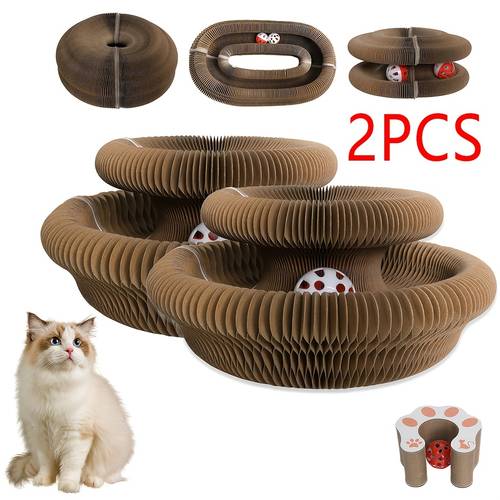 2pcs 2 scratching posts 2 bell balls 2pcs set 1 ball cat anxiety relief toy set accordion scratching post and ball stress and boredom relief artifact suitable for indoor cats calming and activity center