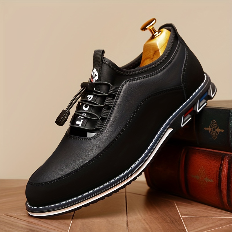 

Men' Business Casual Shoes, Low Top Lace-up With Band, Solid Color Pu Upper And
