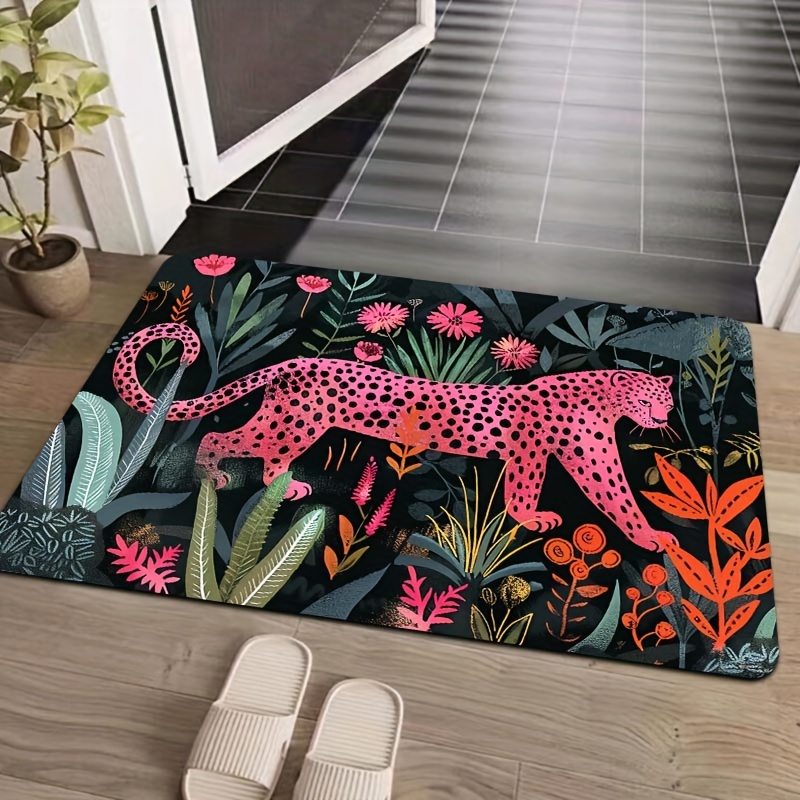 

Jungle Pink Leopard Print Area Rug - 8mm Thick, Machine Washable, Perfect For Living Room, Bedroom, And Kitchen Decor