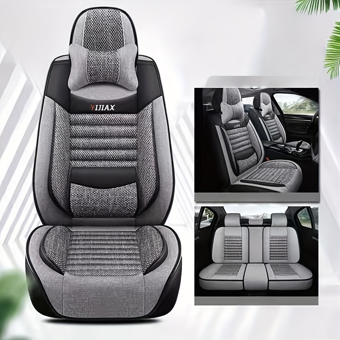 TEMU Linen 5-seat Seat Covers With Fixed Lumbar Support And Headrest, Breathable And Anti-slip, Universal For , Full Wrap And Full Coverage Car Seat