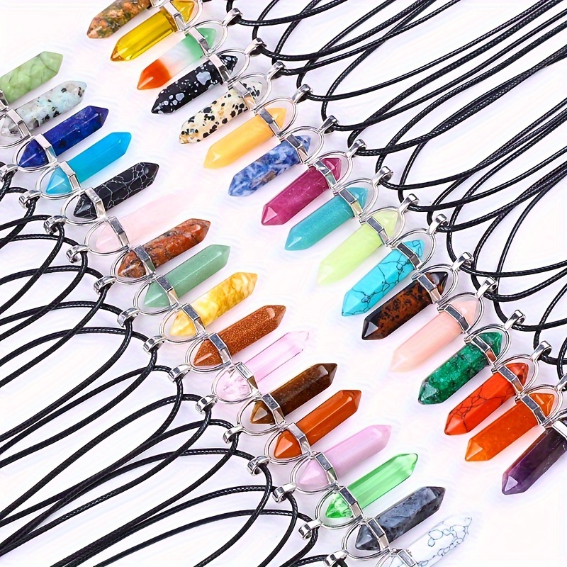 

15pcs Natural Stone Necklace Pendant, Crystal Hexagonal Column Pendant, Natural Crystal Pendant Accessories, Necklace