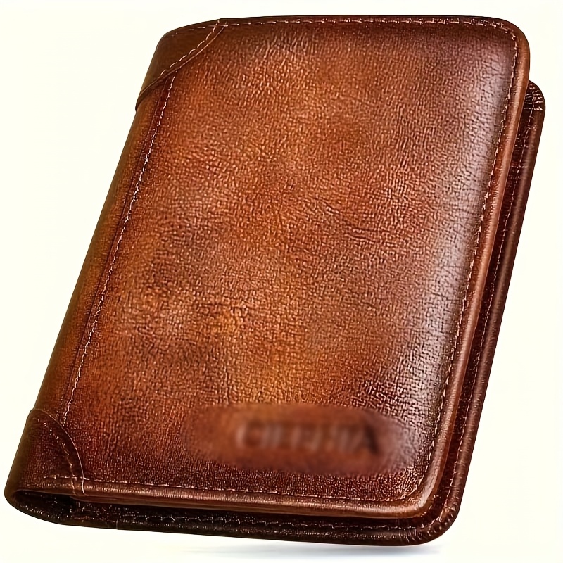 

Men's Rfid-blocking Wallet, Vintage Leather Card Holder, Multiple Card Slots, 2 Cash Pockets, 2 Id Windows, Non-woven Fabric, Stylish Accessory For Men.