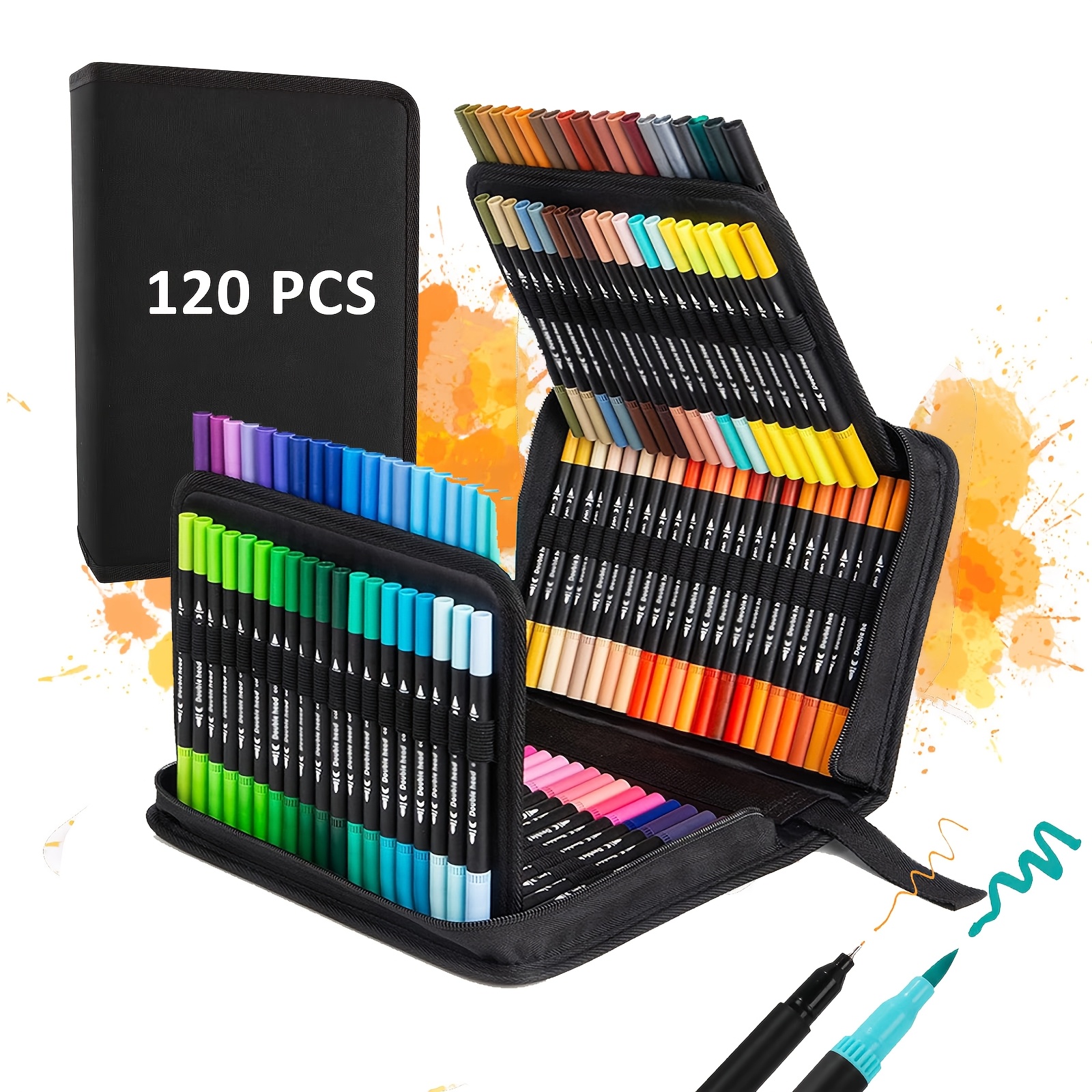 

120 Colors Artist Markers, Double Tip Brush Pens Art Markers For Adult Coloring Book Hand Lettering Calligraphy Drawing Art Supplies Kit