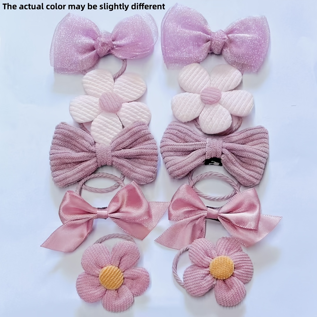 10pcs fabric hair ties set for women cute   with bowknot   elastic hair bands for ponytails non damaging hair rings for teens adults assorted colors details 4