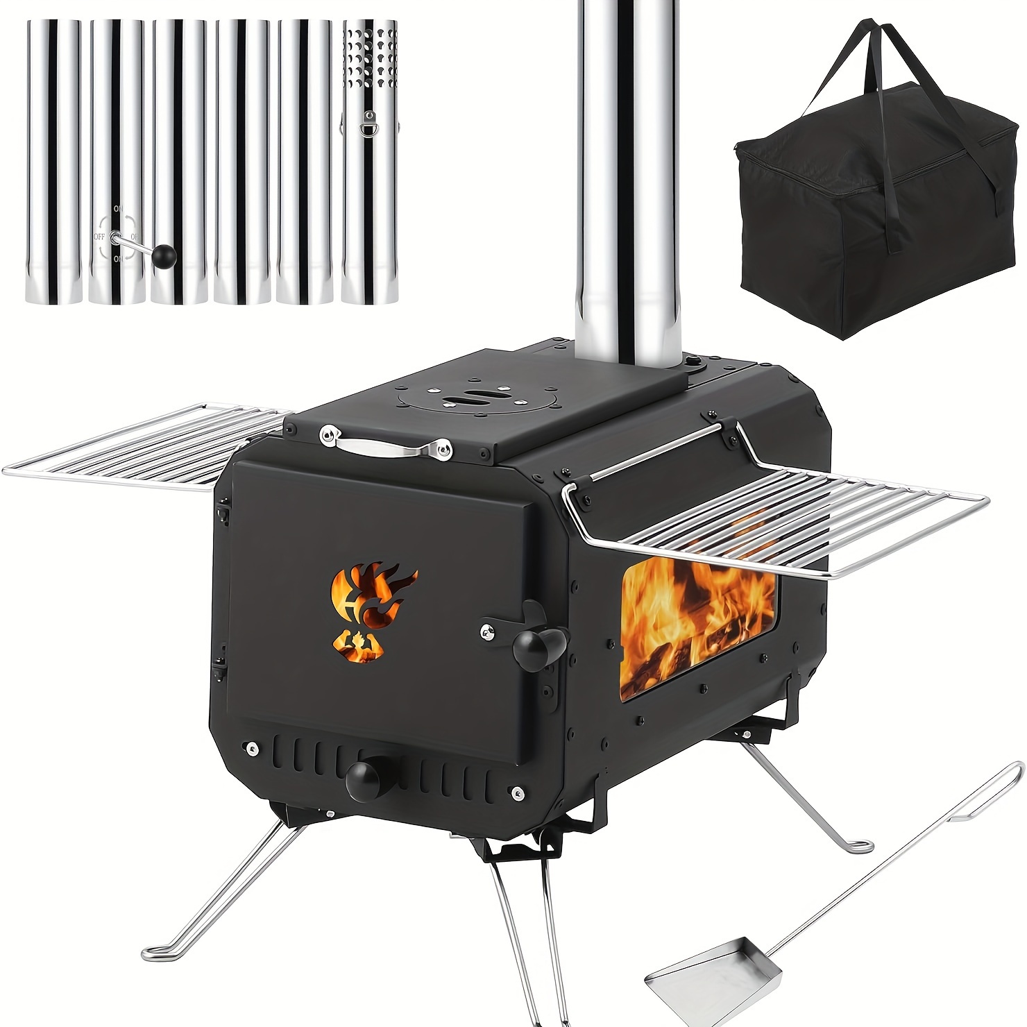 

Outdoor Portable Wood Stove, Tent Stove, Wood Burning Stove For Camping, Cast Stove, Tent Heaters For Camping, Includes Chimney Pipes Ans , Ice-fishing, , Hiking, Travel