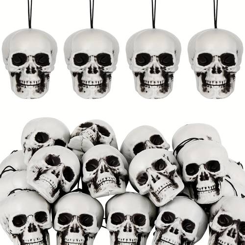 24pcs mini horror ornaments realistic gothic christmas tree decorations durable plastic hanging for xmas halloween party supplies with small hanging skull heads 1 8x1 8x2 4 each