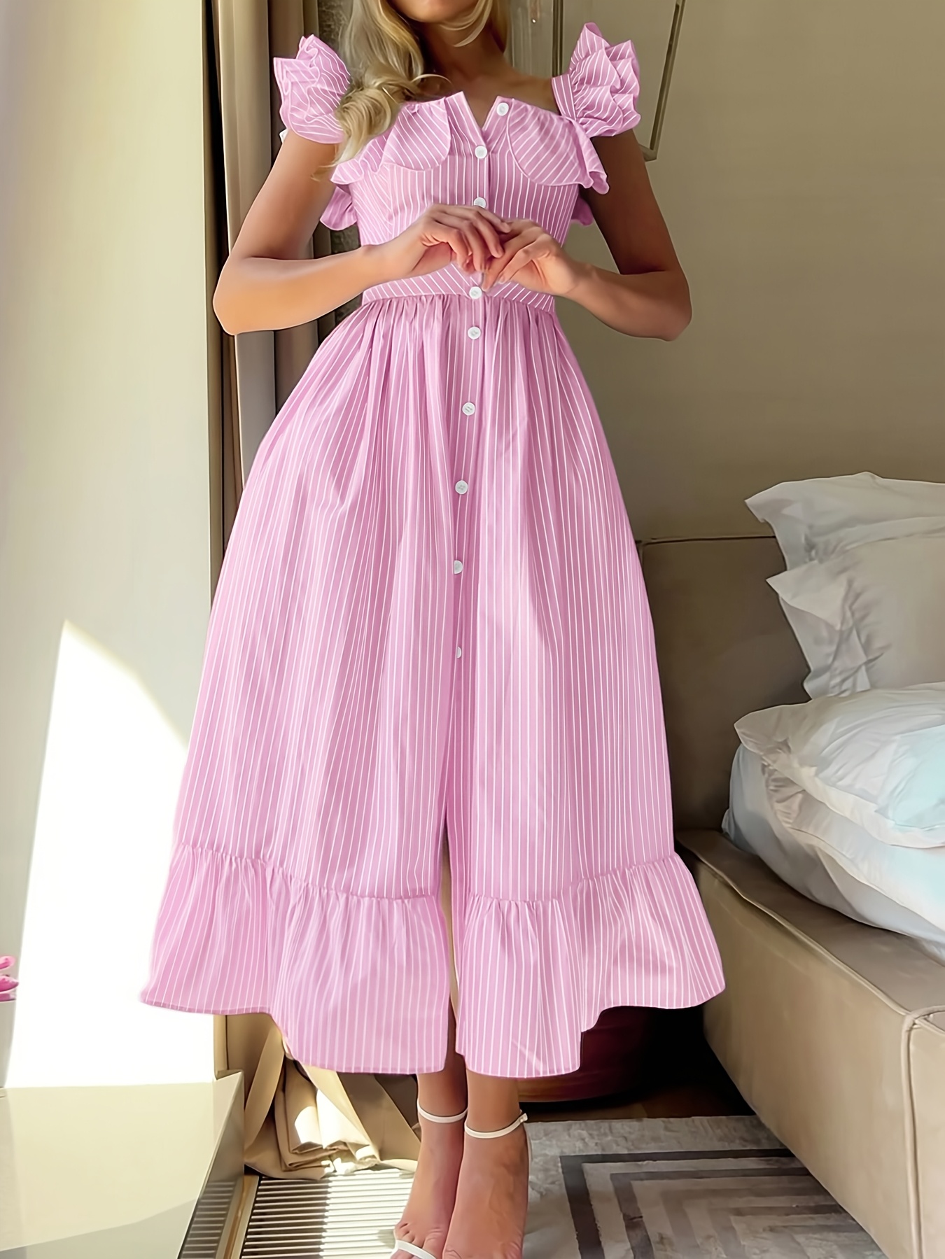 single ladies dress flutter sleeve square neck mfgstyle_SALT972